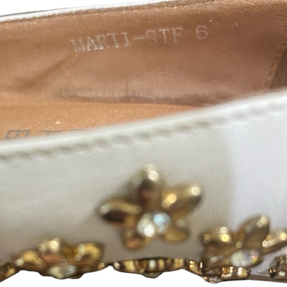 Jeffery Campbell Lbiza White Leather Slip On Daisy Gold & Stone Studded Flats - Picture 9 of 13